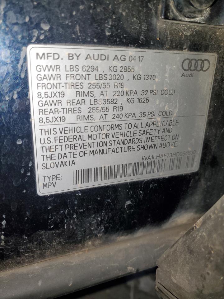 2017 Audi Q7 Premium Plus VIN: WA1LHAF73HD054830 Lot: 85009705