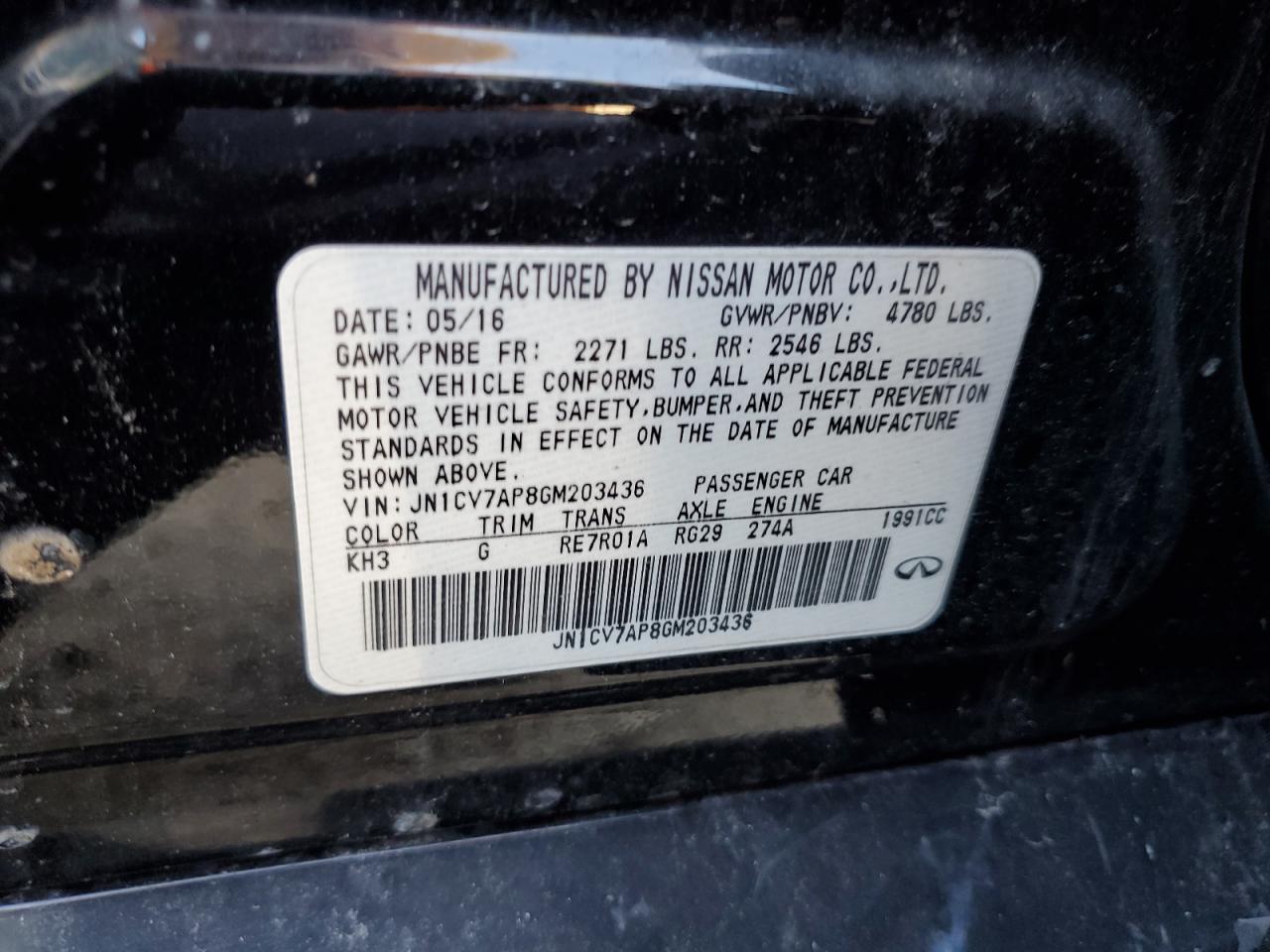 2016 Infiniti Q50 Base VIN: JN1CV7AP8GM203436 Lot: 89647895