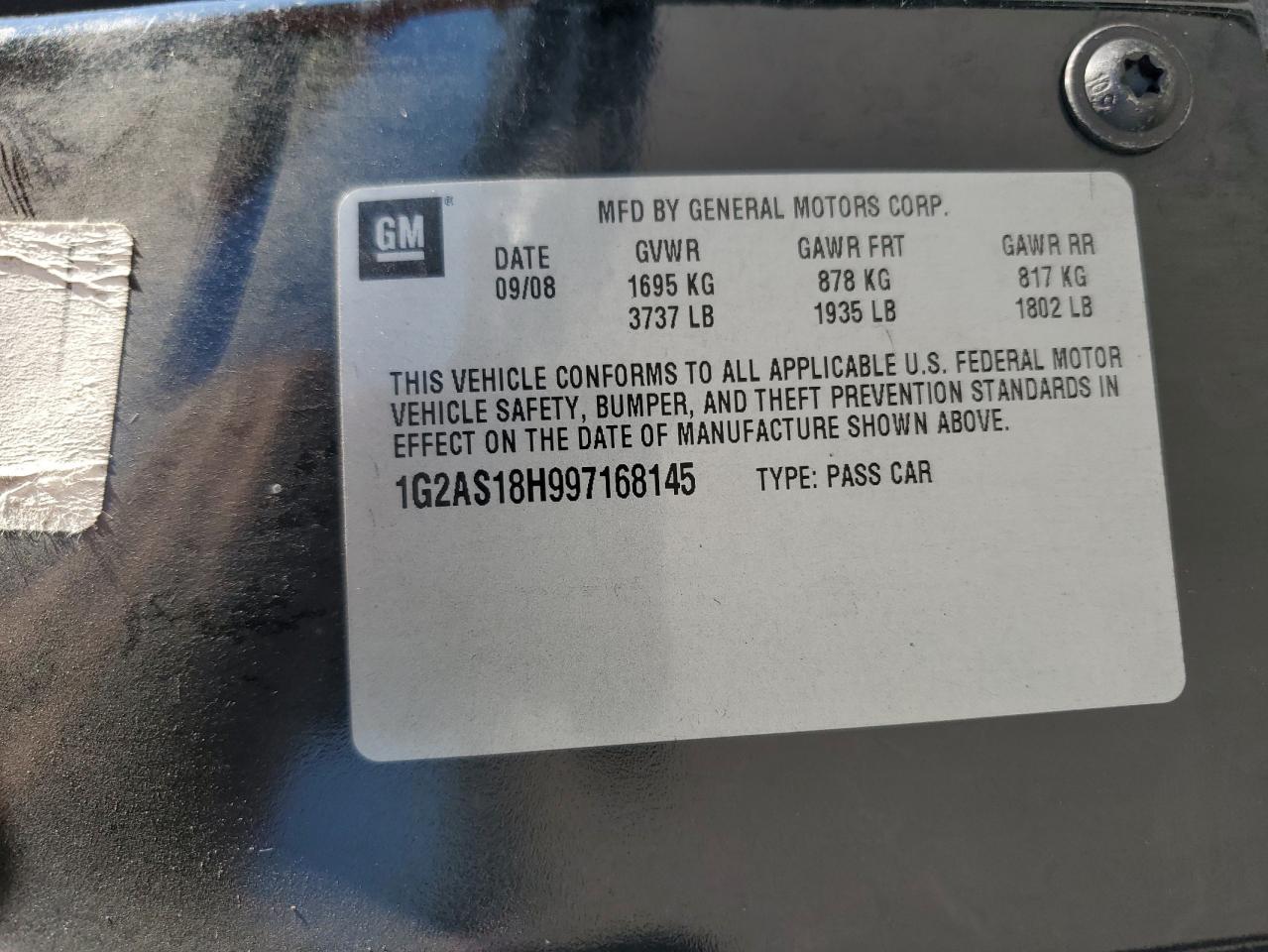2009 Pontiac G5 VIN: 1G2AS18H997168145 Lot: 85519895