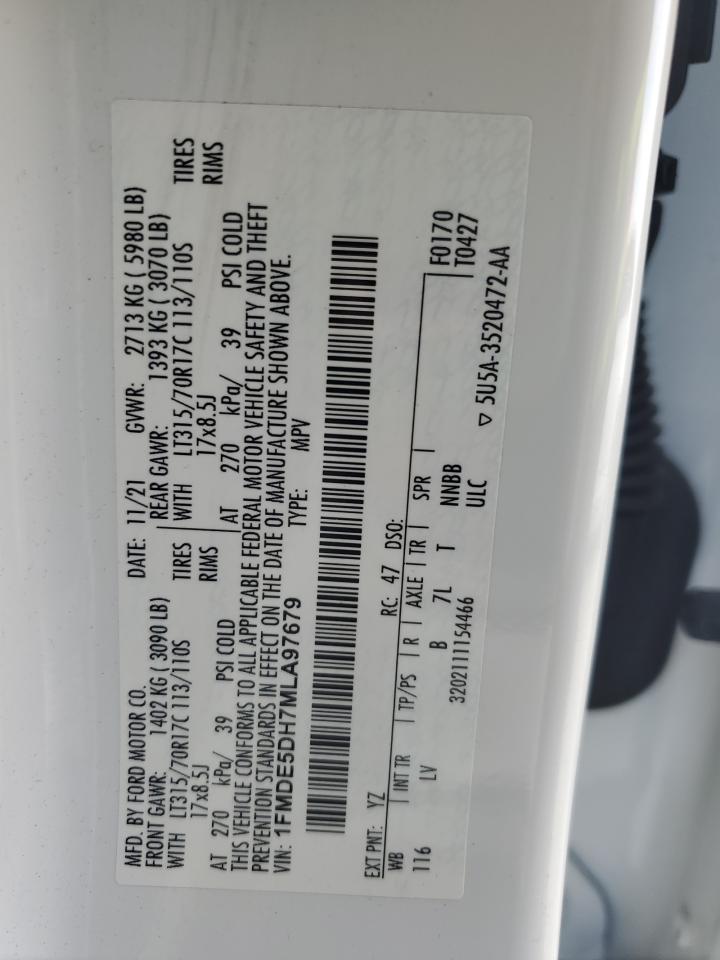 2021 Ford Bronco Base VIN: 1FMDE5DH7MLA97679 Lot: 84212615