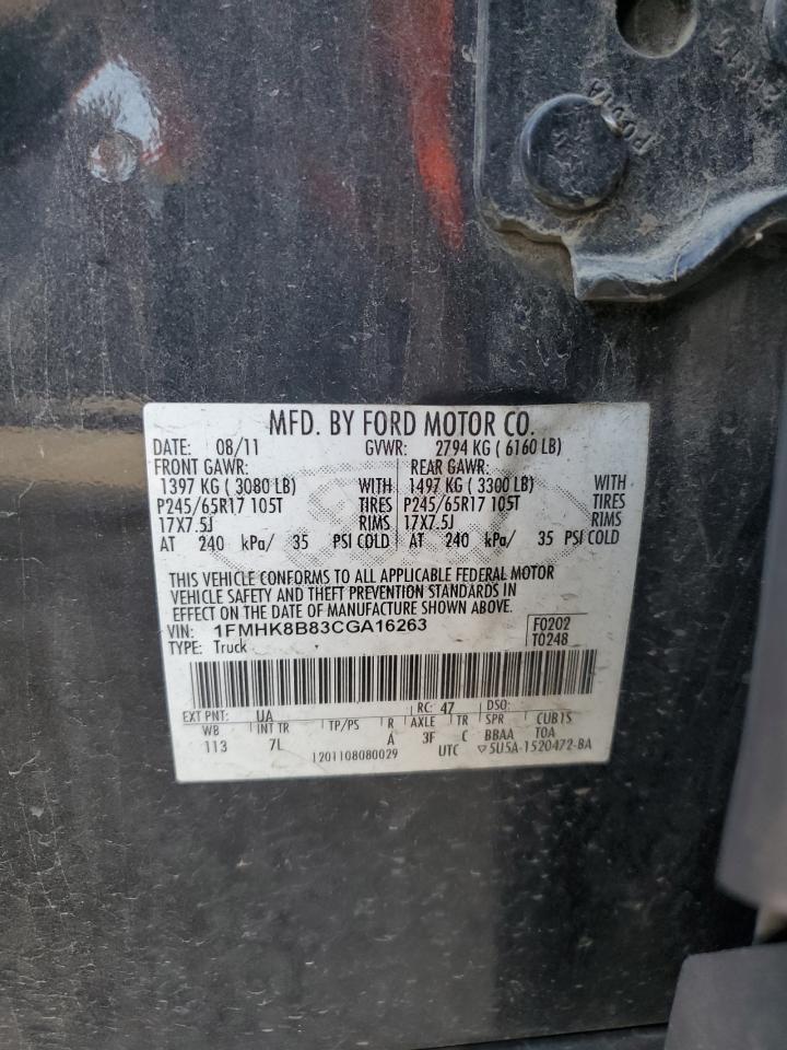 2012 Ford Explorer VIN: 1FMHK8B83CGA16263 Lot: 84987835