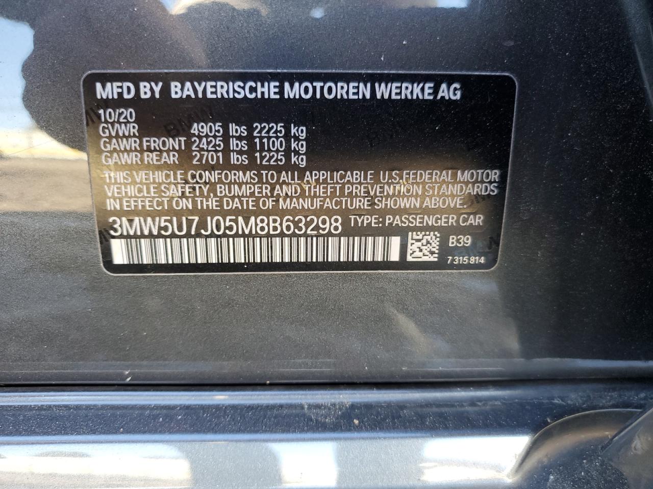 2021 BMW M340I VIN: 3MW5U7J05M8B63298 Lot: 82385225