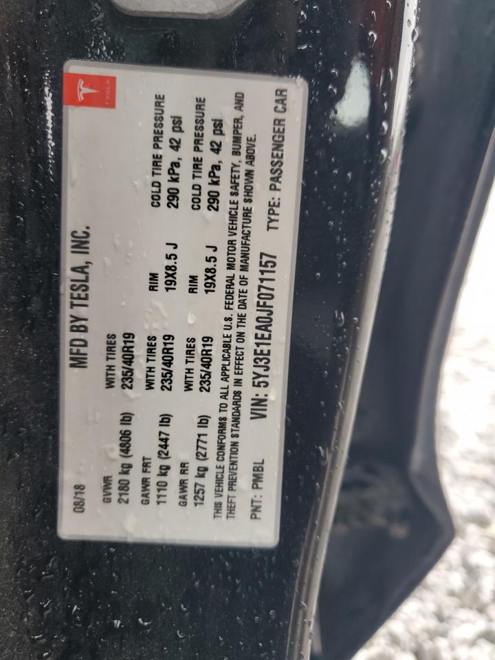 2018 Tesla Model 3 VIN: 5YJ3E1EA0JF071157 Lot: 82176915