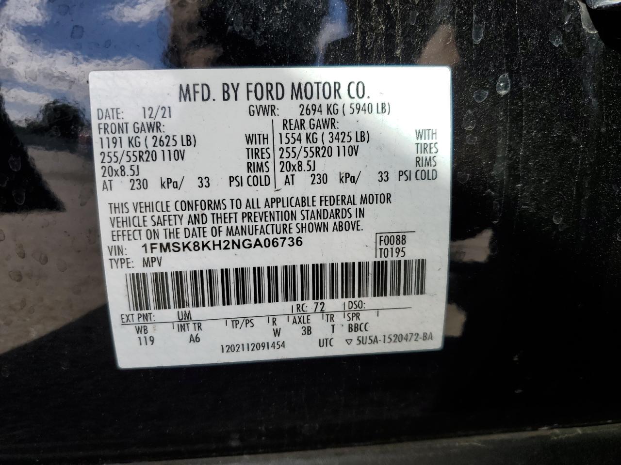 2022 Ford Explorer St-Line VIN: 1FMSK8KH2NGA06736 Lot: 82310335