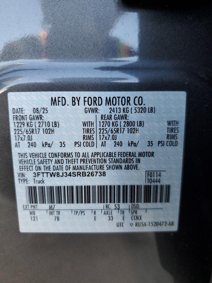 2025 Ford Maverick Xlt VIN: 3FTTW8J34SRB26738 Lot: 89725175