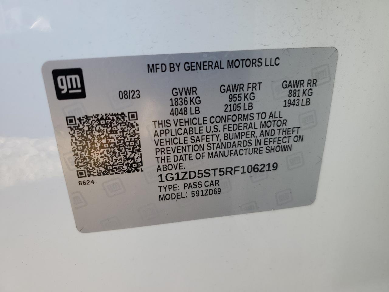 2024 Chevrolet Malibu Lt VIN: 1G1ZD5ST5RF106219 Lot: 86146705