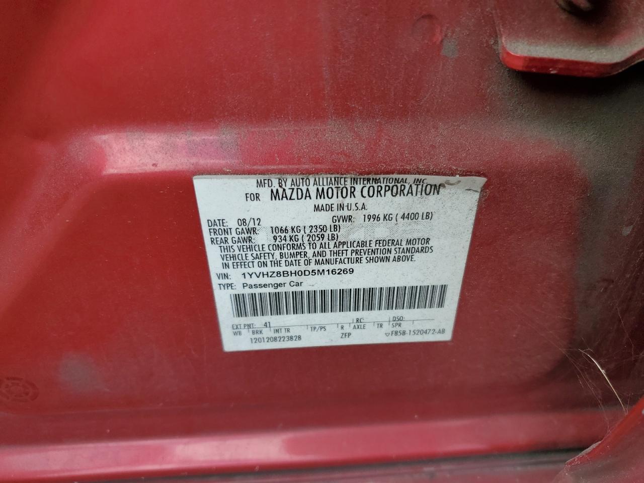 2013 Mazda 6 Sport VIN: 1YVHZ8BH0D5M16269 Lot: 85327905