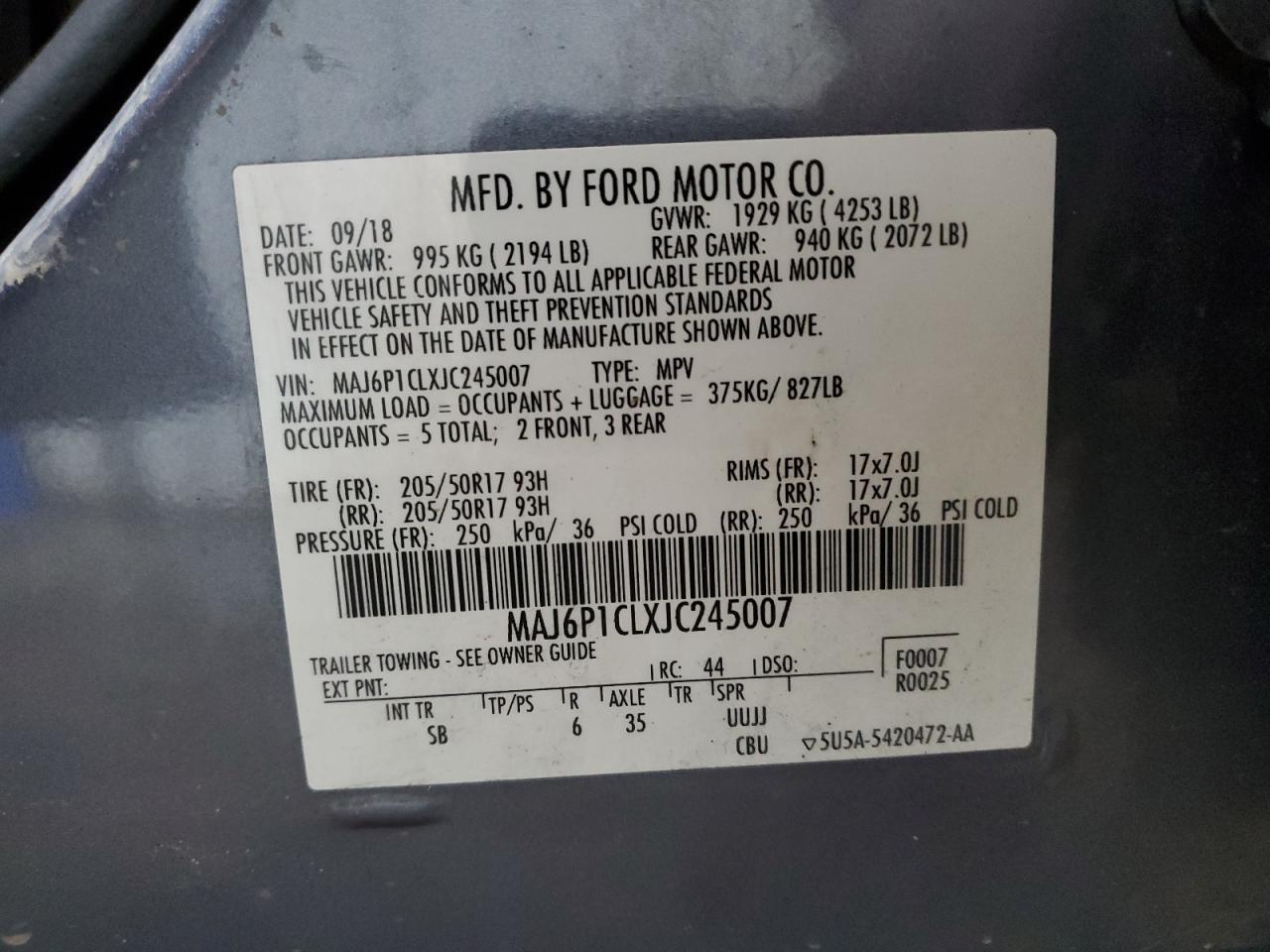 2018 Ford Ecosport Ses VIN: MAJ6P1CLXJC245007 Lot: 82281705