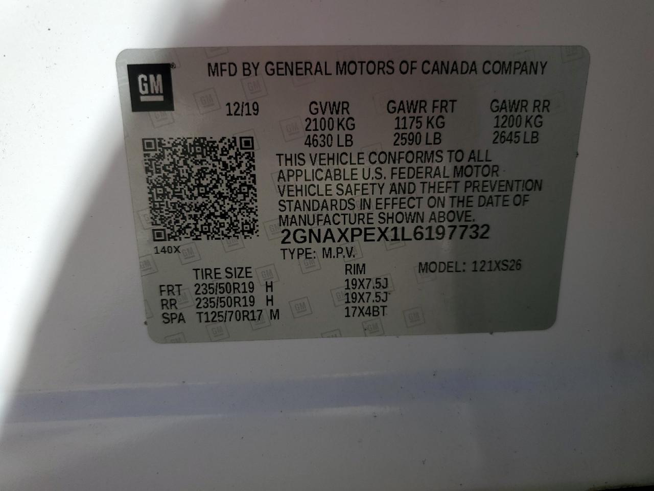 2020 Chevrolet Equinox Premier VIN: 2GNAXPEX1L6197732 Lot: 82612895