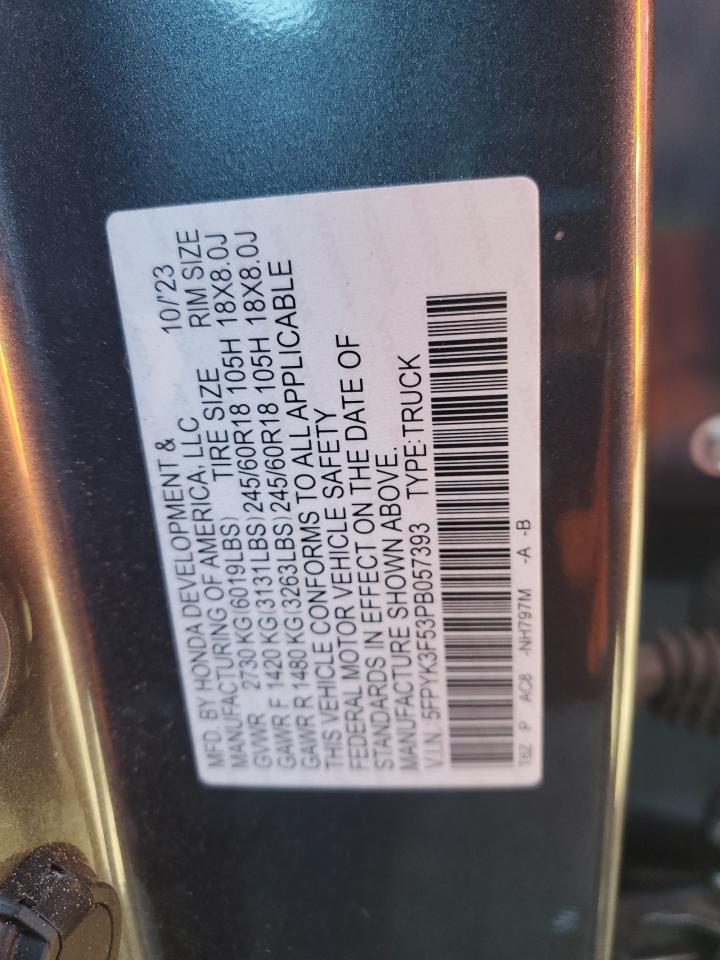 2023 Honda Ridgeline Rtl VIN: 5FPYK3F53PB057393 Lot: 82261105