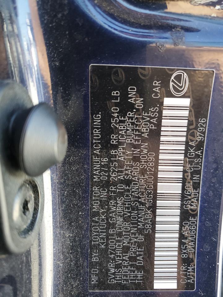 2016 Lexus Es 350 VIN: 58ABK1GG3GU012890 Lot: 84984985