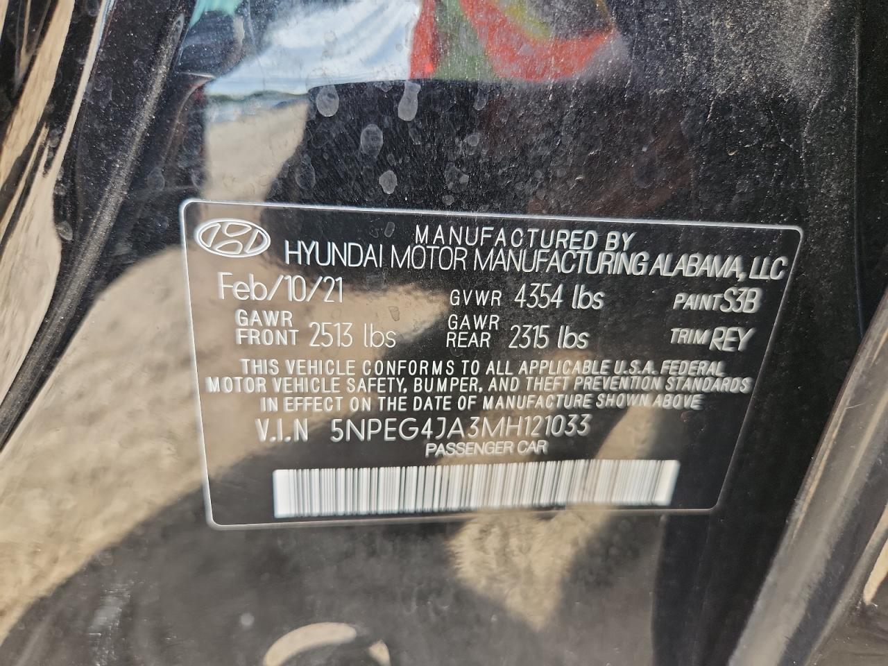 2021 Hyundai Sonata Se VIN: 5NPEG4JA3MH121033 Lot: 85350185