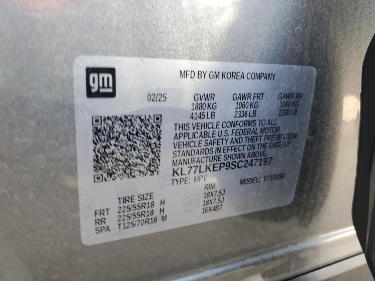 2025 Chevrolet Trax Activ VIN: KL77LKEP9SC247197 Lot: 82550215