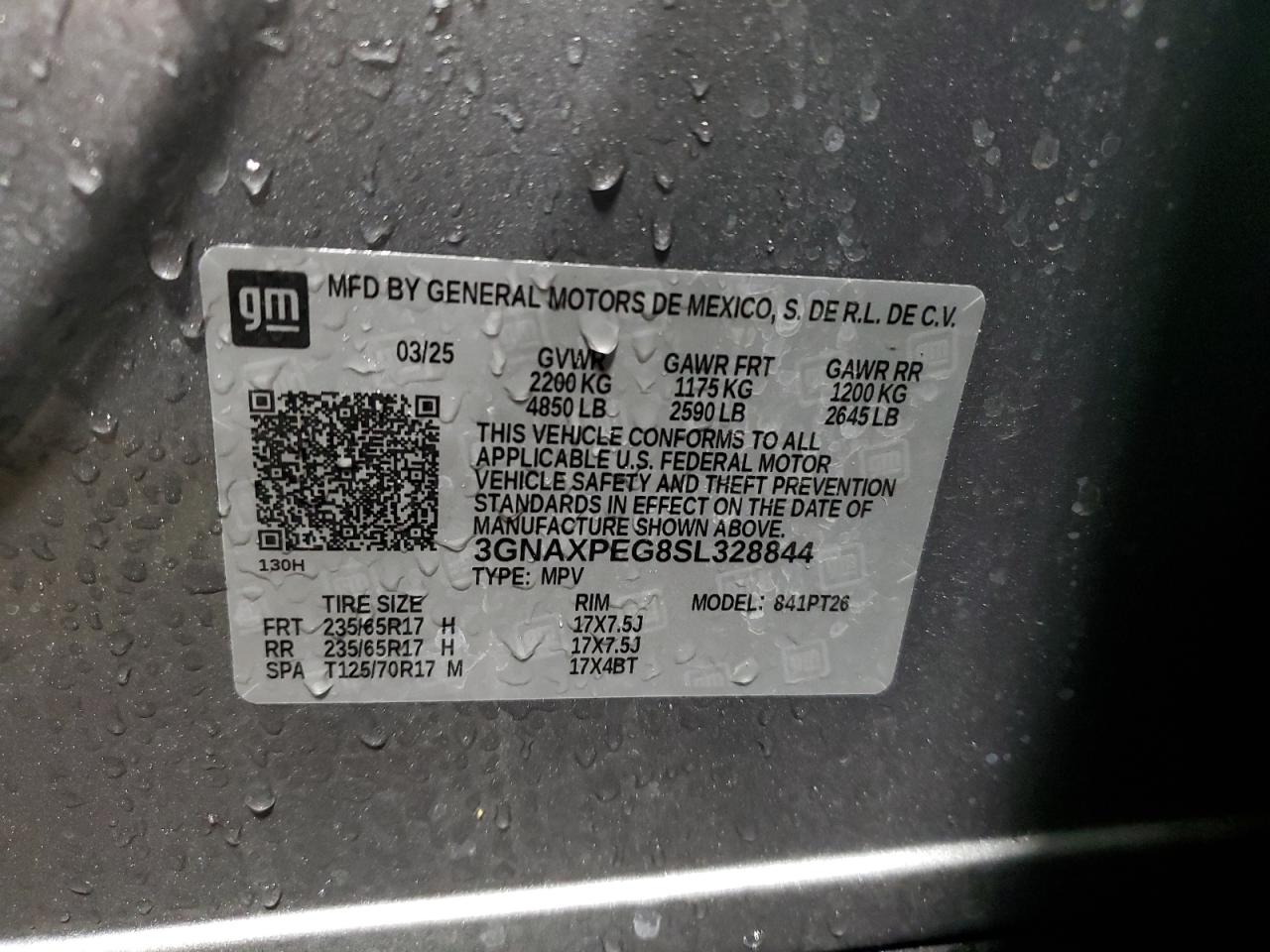 2025 Chevrolet Equinox Lt VIN: 3GNAXPEG8SL328844 Lot: 86494635