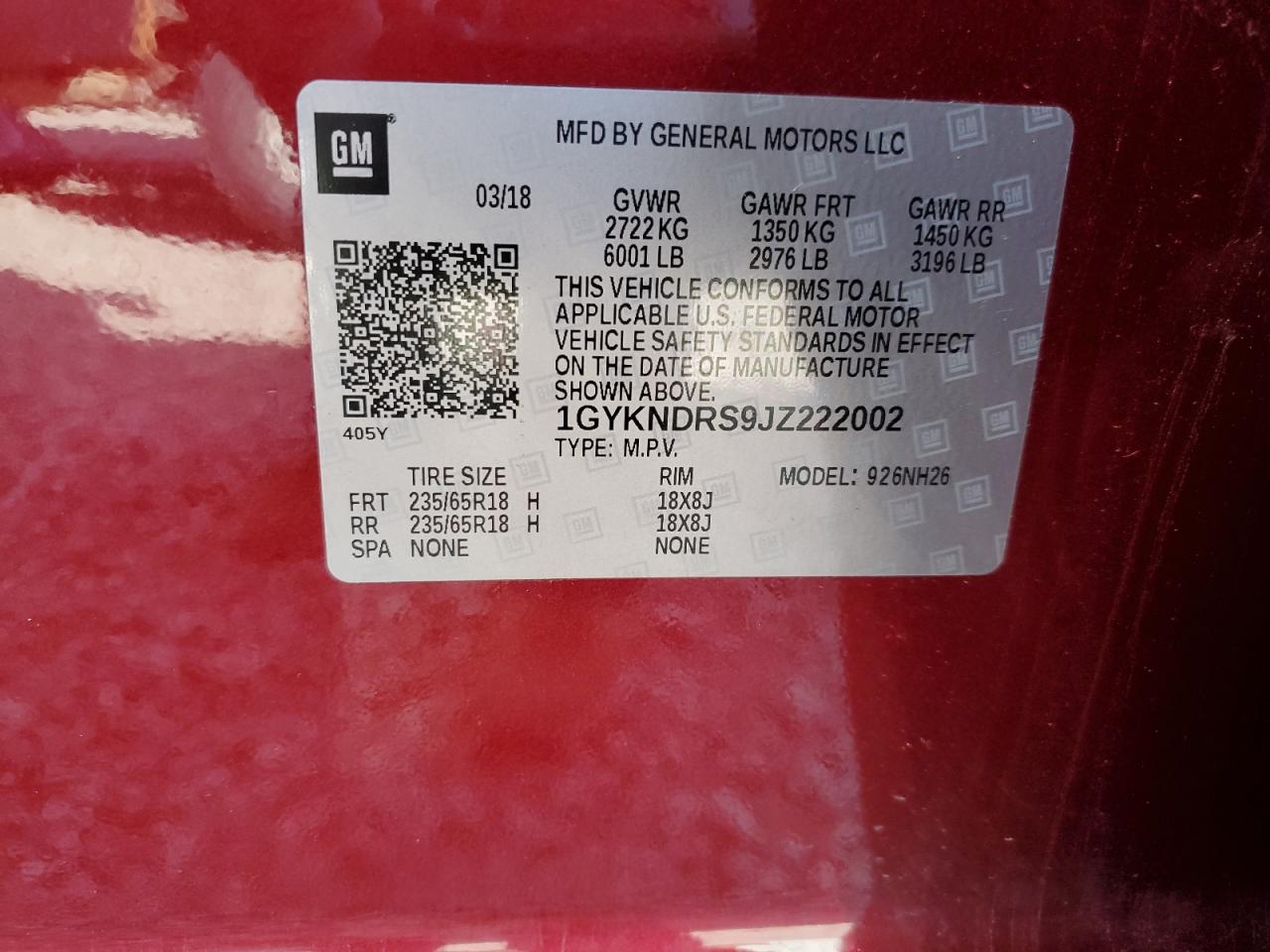 2018 Cadillac Xt5 Luxury VIN: 1GYKNDRS9JZ222002 Lot: 84872625