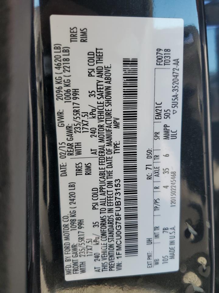 2015 Ford Escape Se VIN: 1FMCU0G78FUB73153 Lot: 87314295