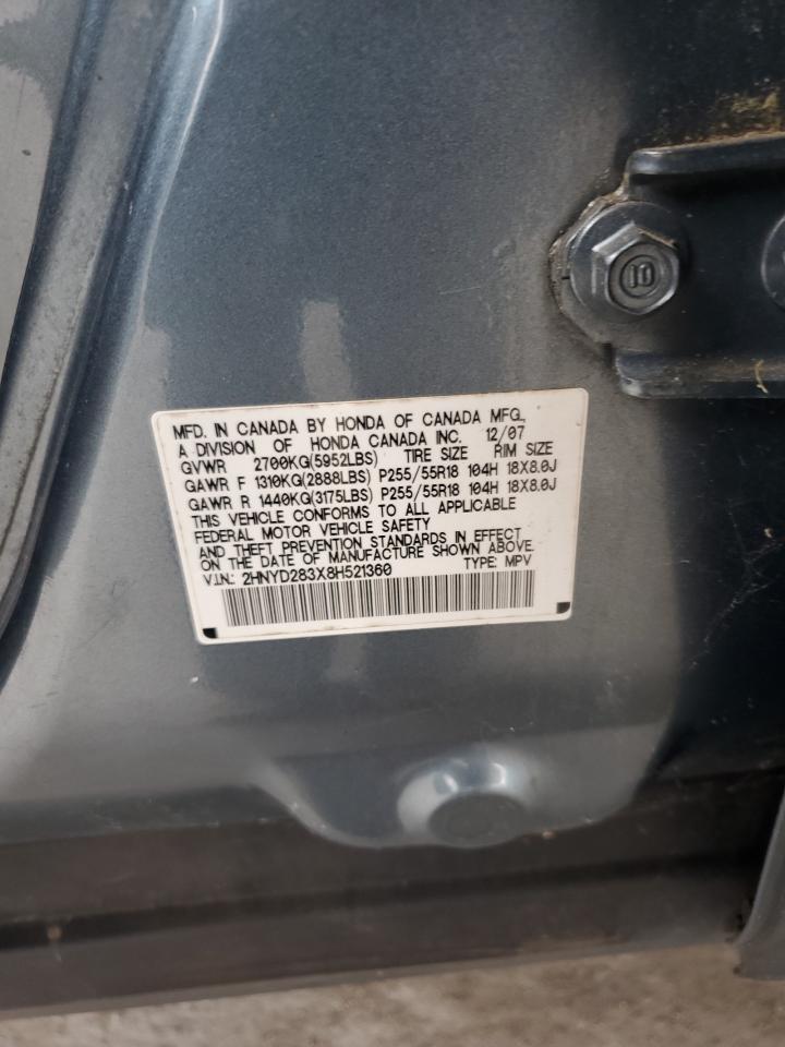 2008 Acura Mdx Technology VIN: 2HNYD283X8H521360 Lot: 85277055