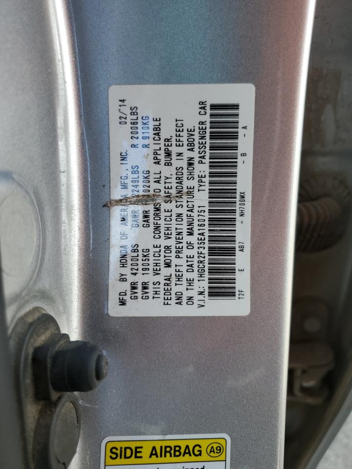 2014 Honda Accord Lx VIN: 1HGCR2F35EA160751 Lot: 82300875