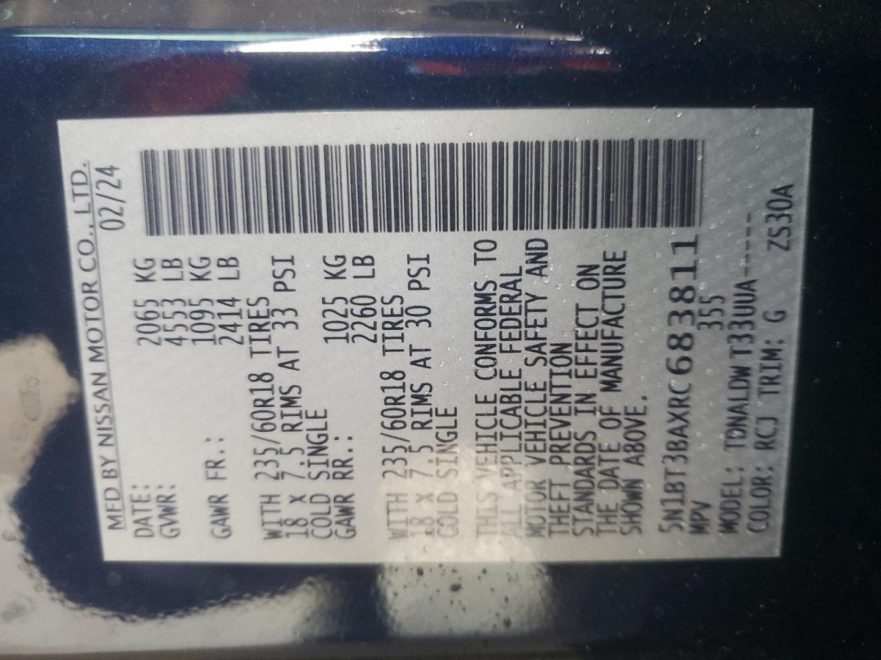 2024 Nissan Rogue Sv VIN: 5N1BT3BAXRC683811 Lot: 85001045