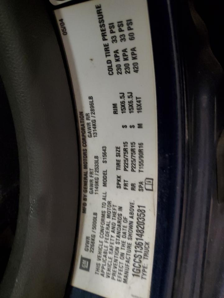 2004 Chevrolet Colorado VIN: 1GCCS136148203581 Lot: 82249095