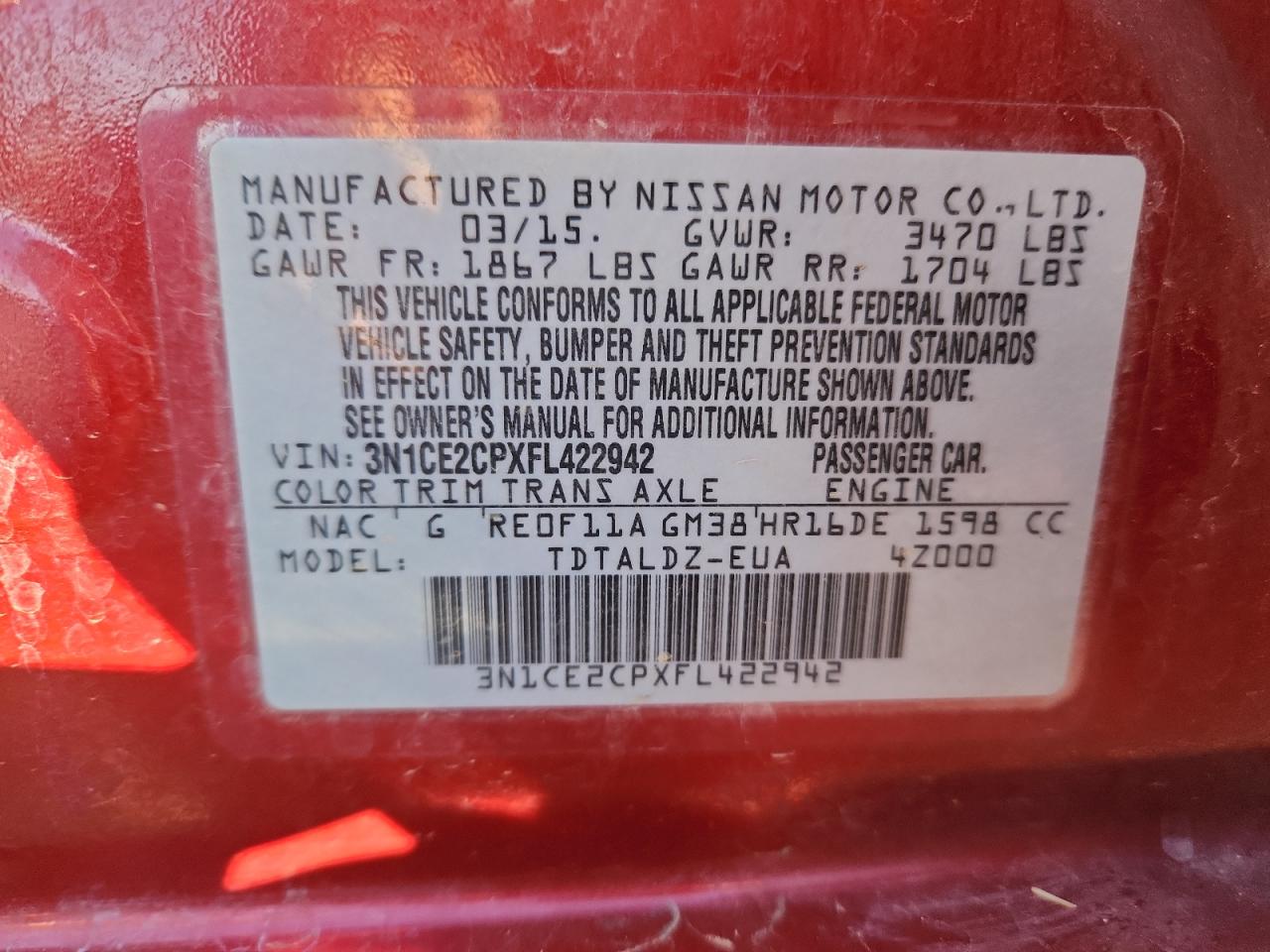 2015 Nissan Versa Note S VIN: 3N1CE2CPXFL422942 Lot: 89730645