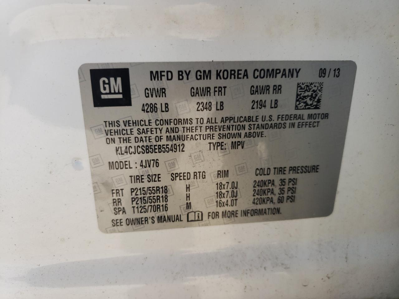 2014 Buick Encore VIN: KL4CJCSB5EB554912 Lot: 81924595