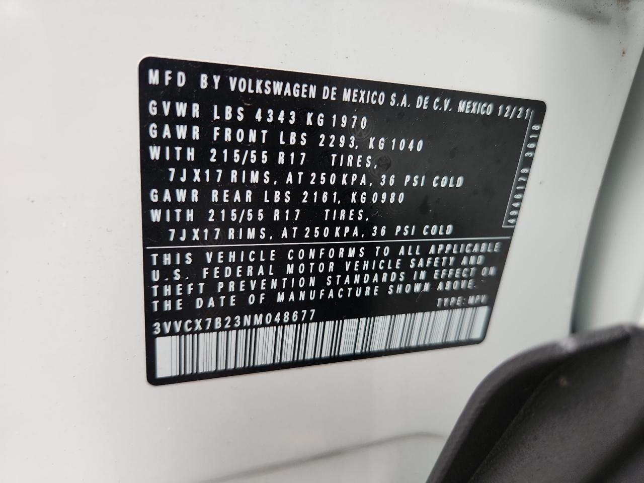 2022 Volkswagen Taos S VIN: 3VVCX7B23NM048677 Lot: 89879615