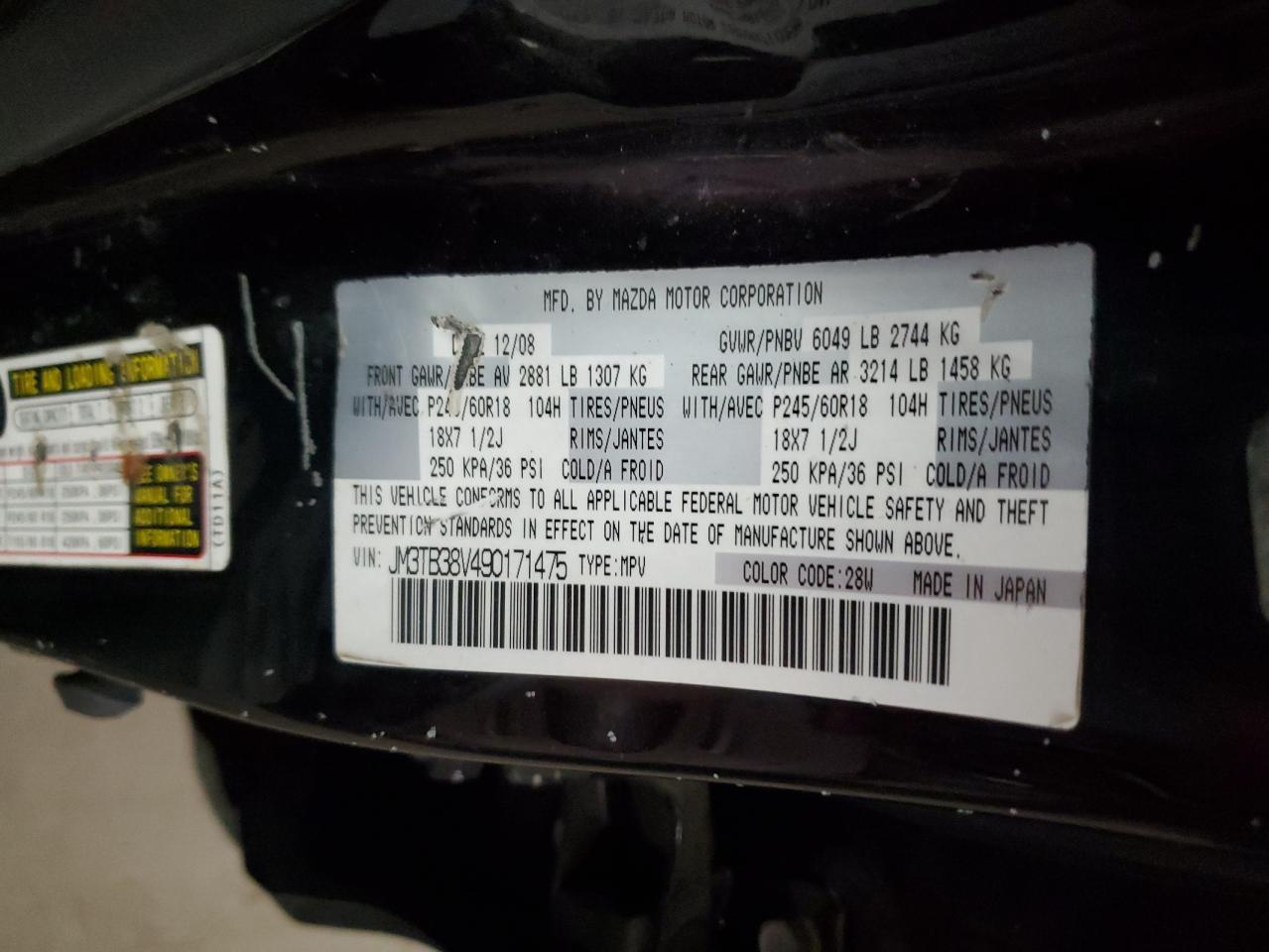 2009 Mazda Cx-9 VIN: JM3TB38V490171475 Lot: 85132885