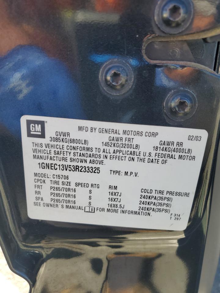 2003 Chevrolet Tahoe C1500 VIN: 1GNEC13V53R233325 Lot: 82772675