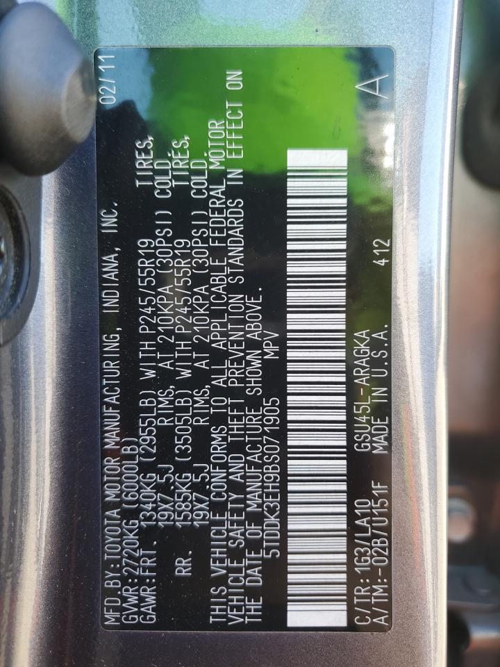 2011 Toyota Highlander Limited VIN: 5TDDK3EH9BS071905 Lot: 81762415