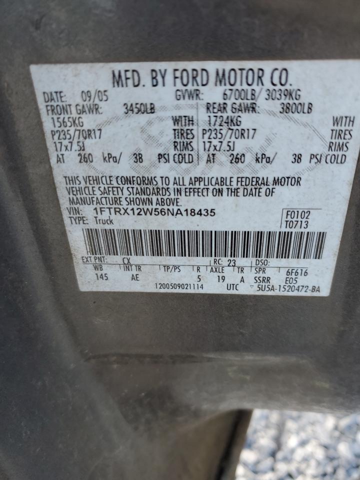 2006 Ford F150 VIN: 1FTRX12W56NA18435 Lot: 85090315