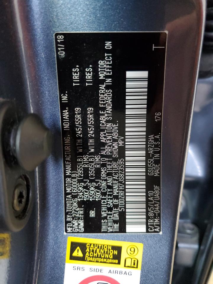 2018 Toyota Highlander Limited VIN: 5TDDZRFH7JS823595 Lot: 84950555