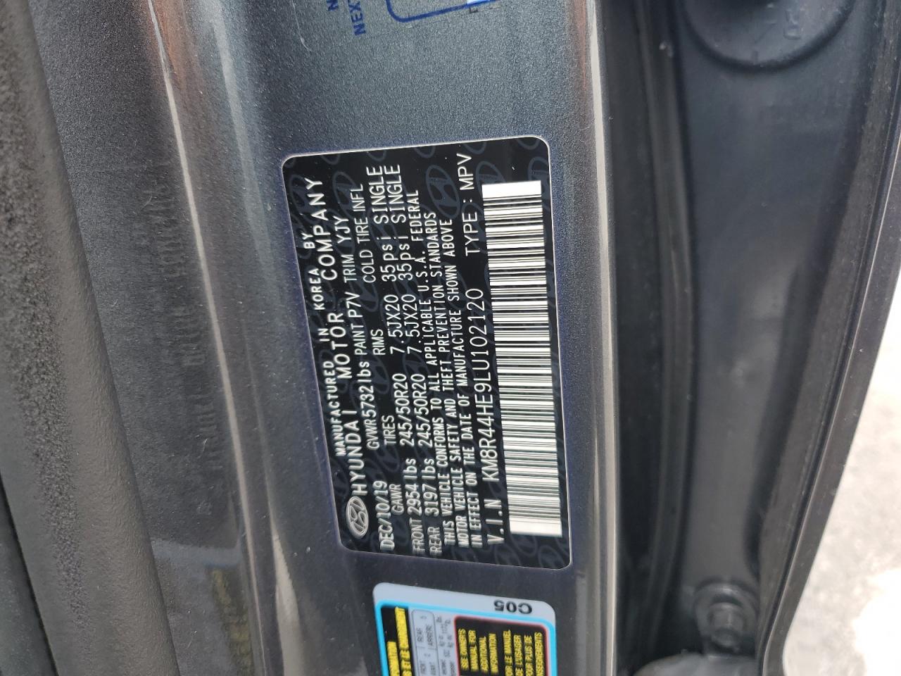2020 Hyundai Palisade Sel VIN: KM8R44HE9LU102120 Lot: 85390065