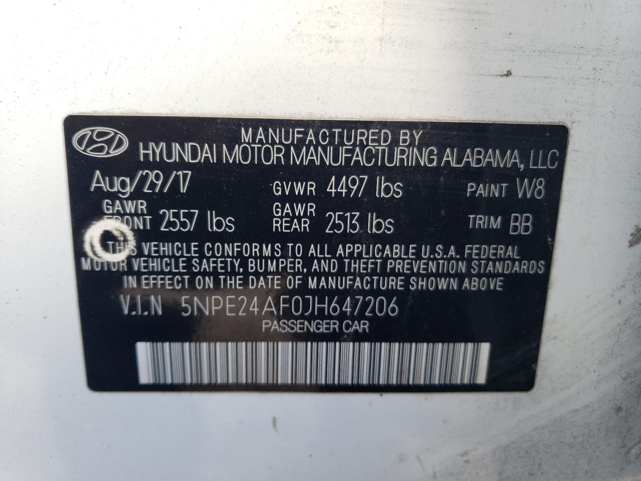 2018 Hyundai Sonata Se VIN: 5NPE24AF0JH647206 Lot: 84778835