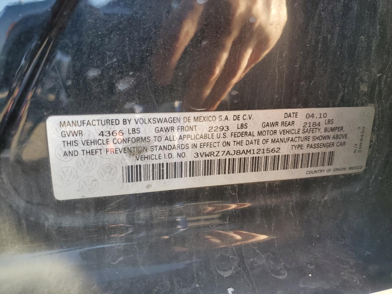 2010 Volkswagen Jetta Se VIN: 3VWRZ7AJ8AM121562 Lot: 85831015