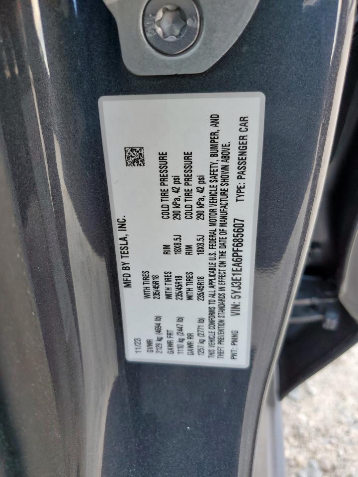 2023 Tesla Model 3 VIN: 5YJ3E1EA6PF685607 Lot: 84443415