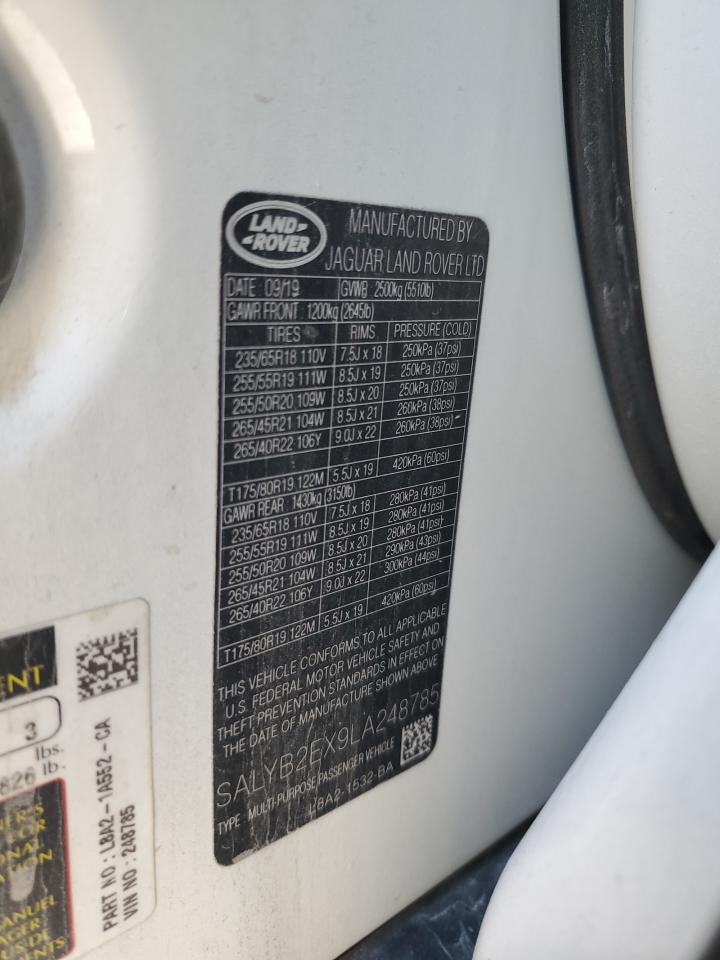 2020 Land Rover Range Rover Velar S VIN: SALYB2EX9LA248785 Lot: 90448555