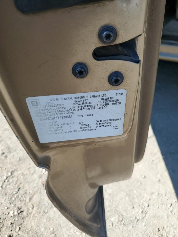 2000 Chevrolet Silverado C1500 VIN: 2GCEC19T1Y1270581 Lot: 82360295