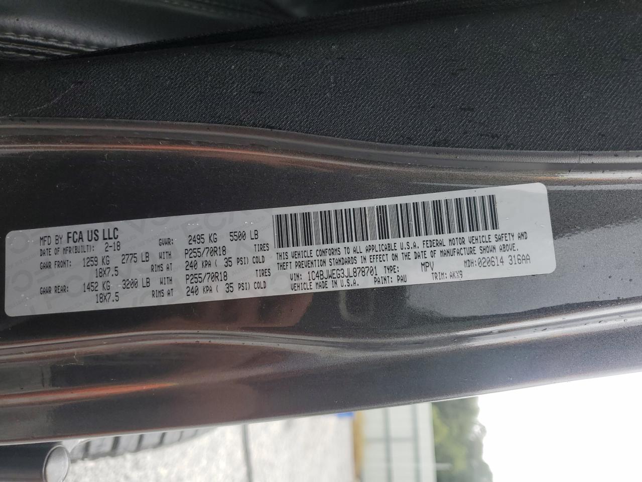 2018 Jeep Wrangler Unlimited Sahara VIN: 1C4BJWEG3JL878701 Lot: 85264925