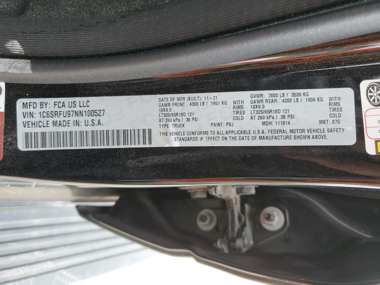 2022 Ram 1500 Trx VIN: 1C6SRFU97NN100527 Lot: 84929045