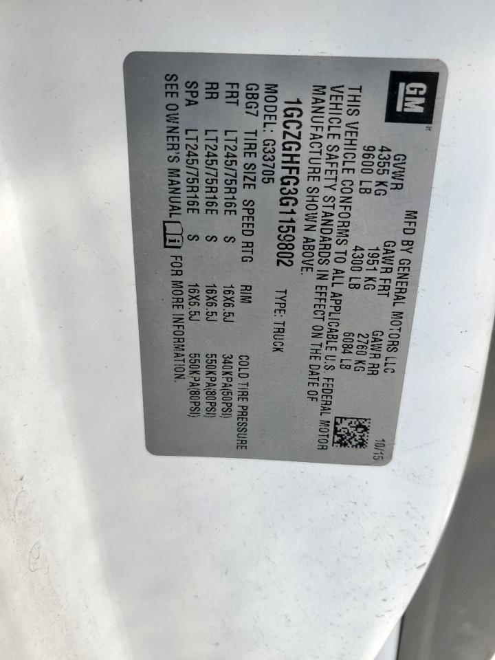 2016 Chevrolet Express G3500 VIN: 1GCZGHFG3G1159802 Lot: 85126425