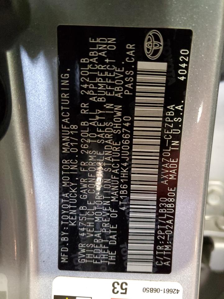 2018 Toyota Camry Xse VIN: 4T1B61HK4JU066740 Lot: 85750445