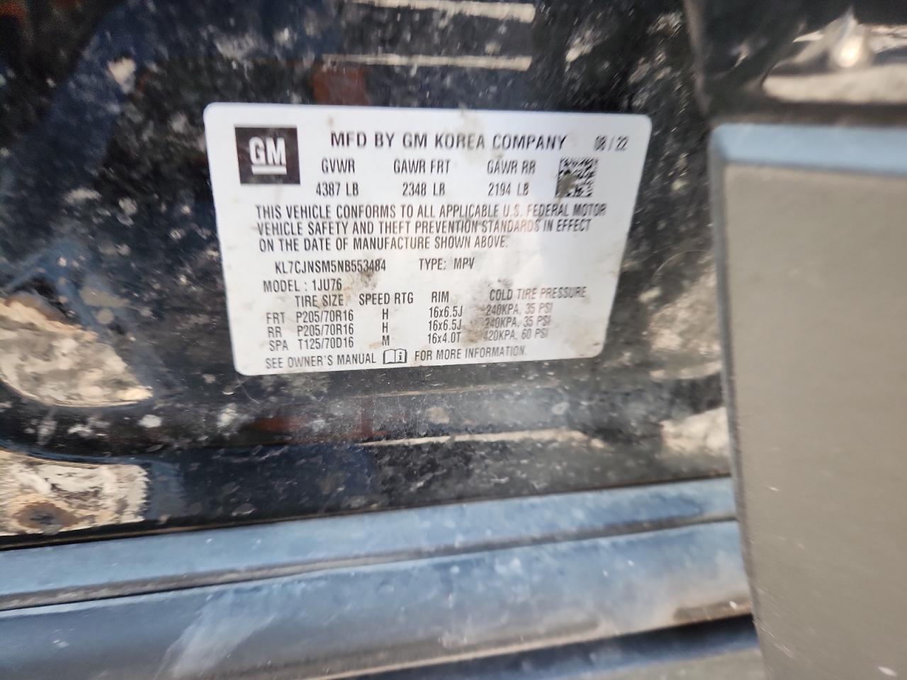 2022 Chevrolet Trax Ls VIN: KL7CJNSM5NB553484 Lot: 90502505