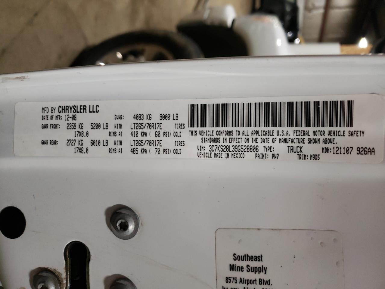 2009 Dodge Ram 2500 VIN: 3D7KS28L39G528806 Lot: 85956255