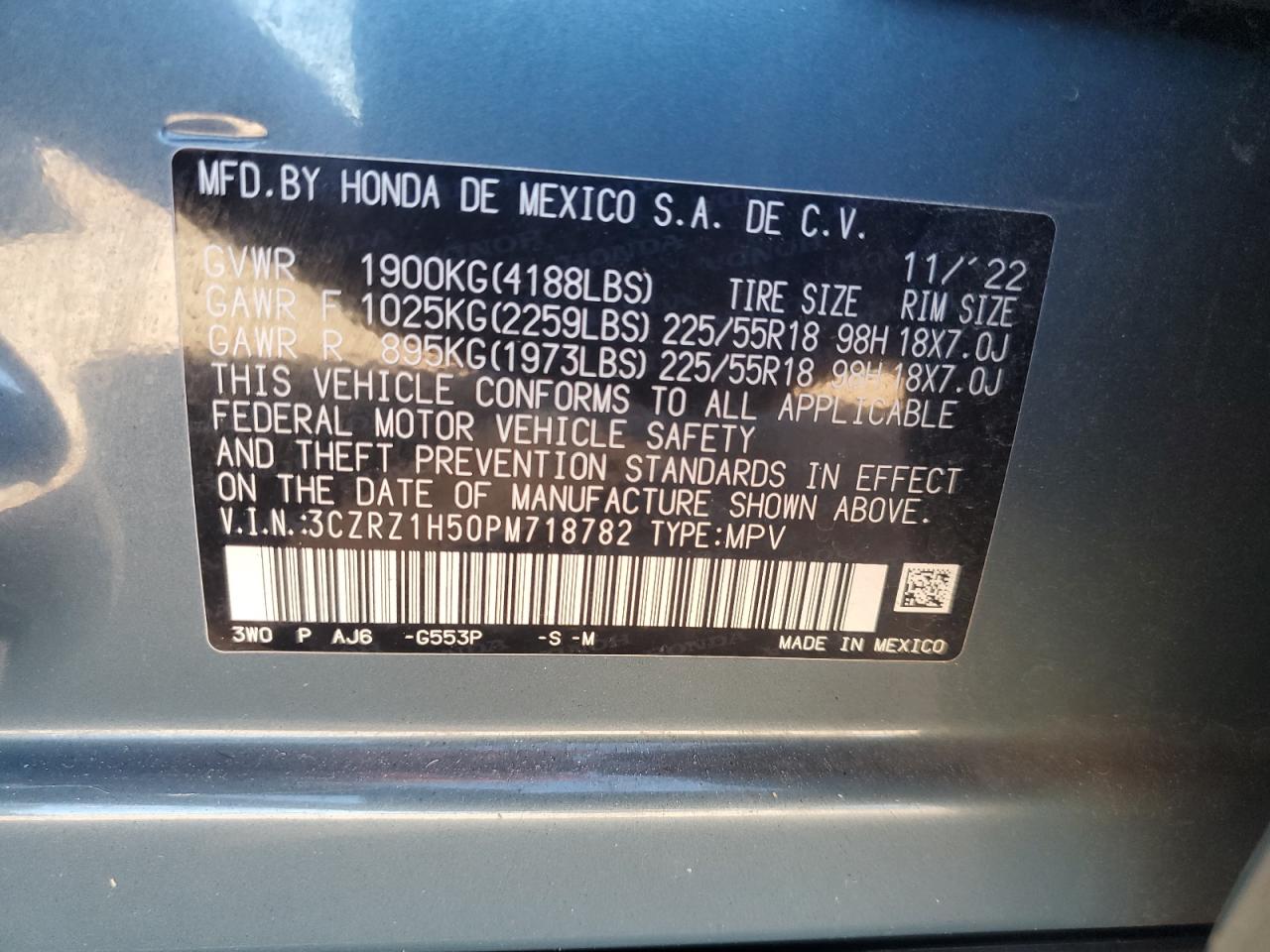 2023 Honda Hr-V Sport VIN: 3CZRZ1H50PM718782 Lot: 82479355