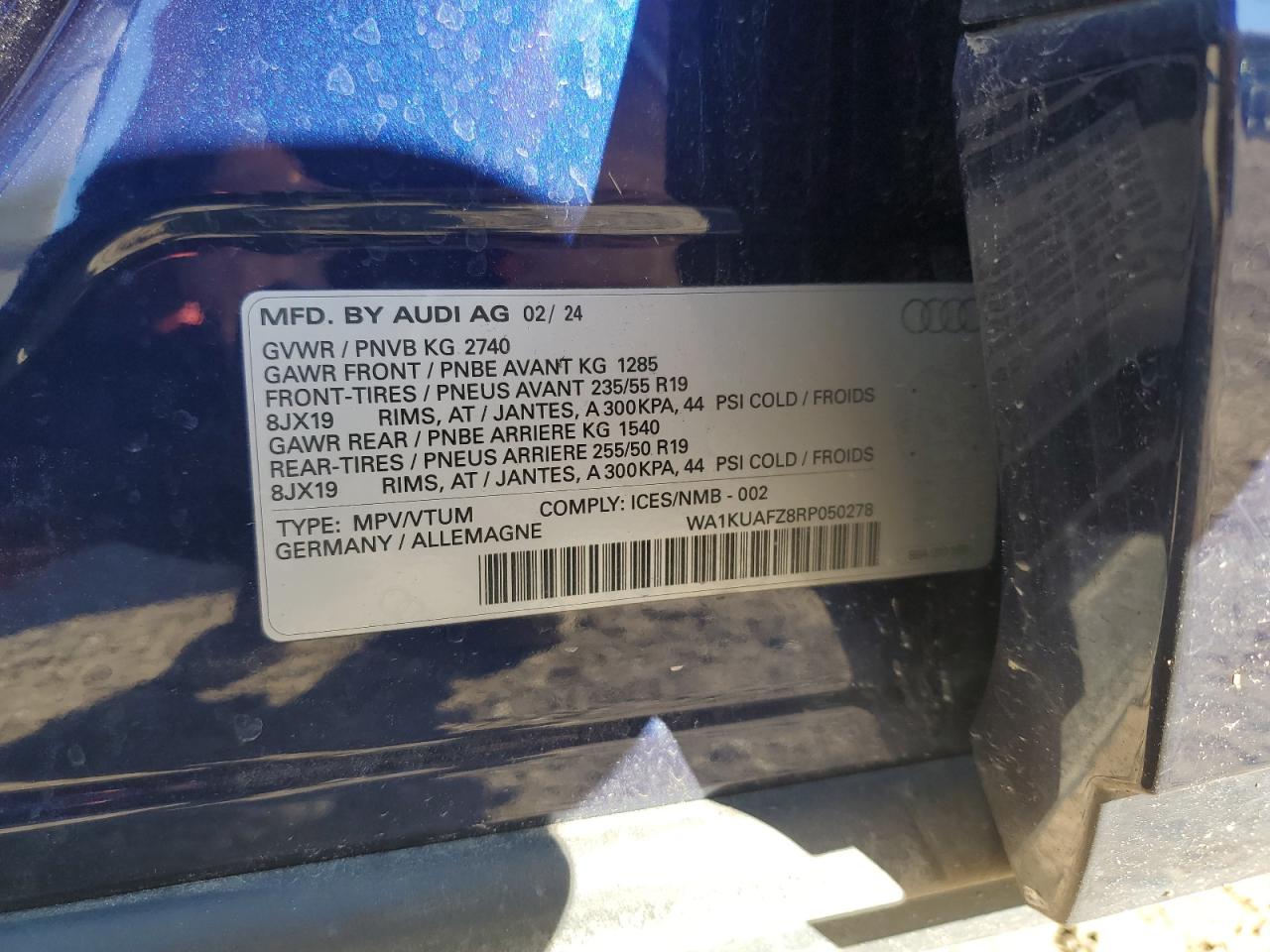 2024 Audi Q4 E-Tron Premium VIN: WA1KUAFZ8RP050278 Lot: 86129215