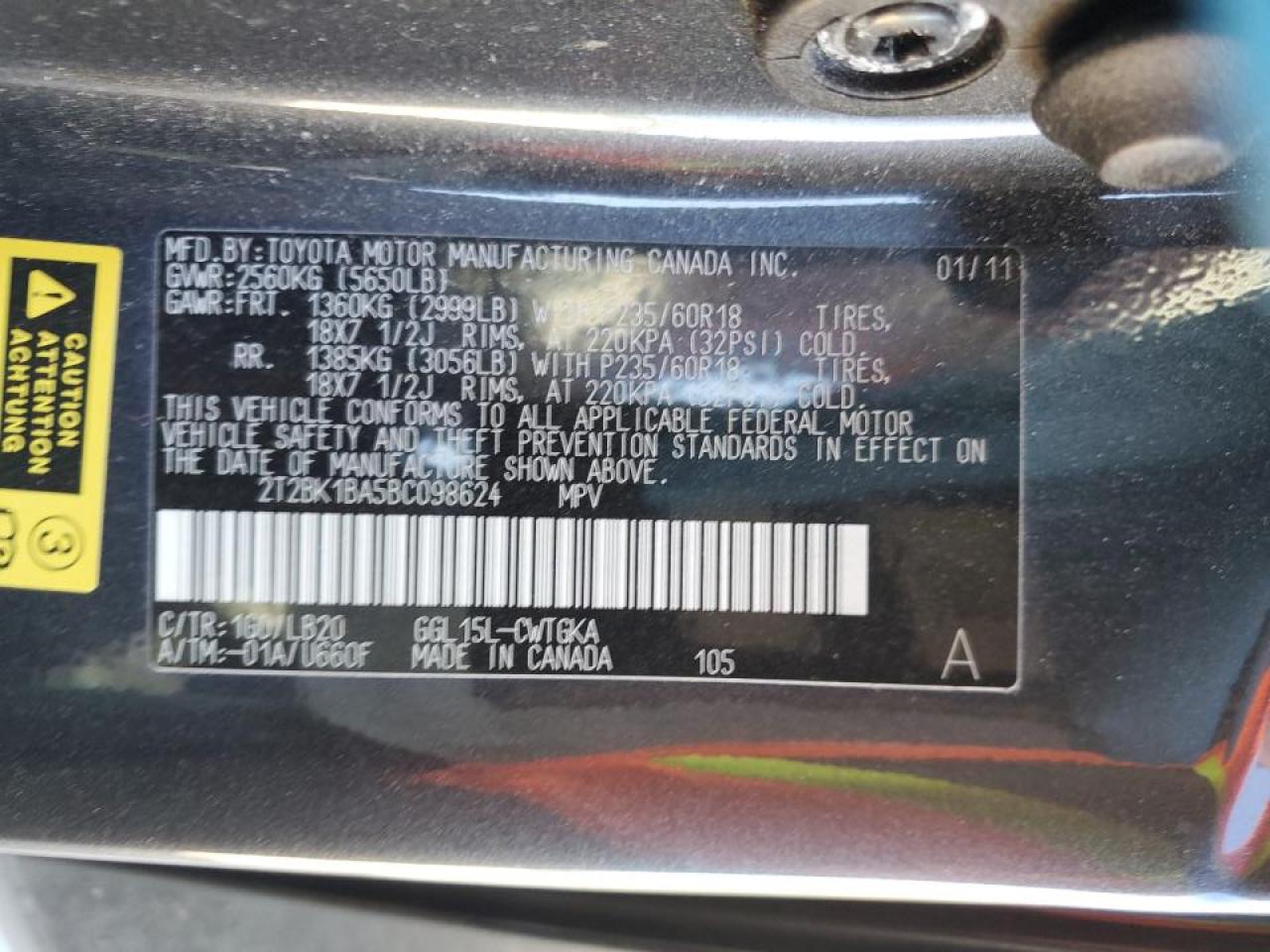 2011 Lexus Rx 350 VIN: 2T2BK1BA5BC098624 Lot: 84899305