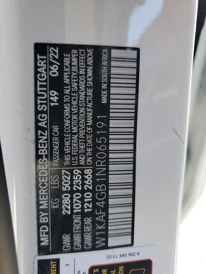 2022 Mercedes-Benz C 300 VIN: W1KAF4GB1NR065191 Lot: 90323995