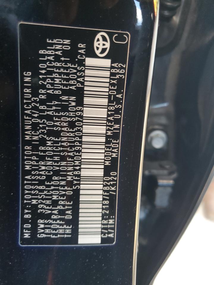 2023 Toyota Corolla Le VIN: 5YFB4MDE9PP030799 Lot: 85545075