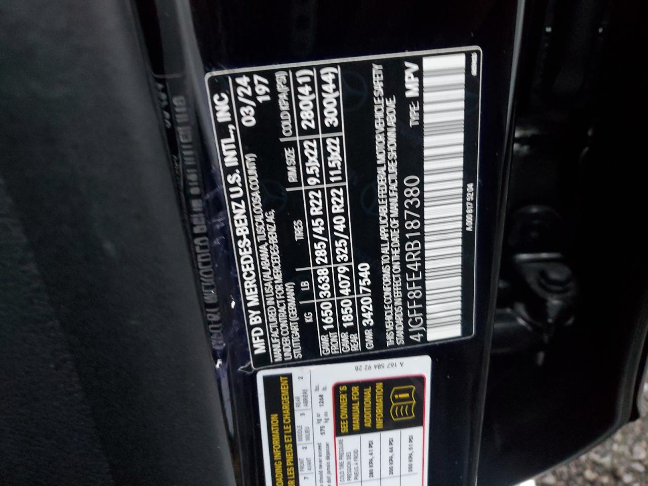 2024 Mercedes-Benz Gls 580 4Matic VIN: 4JGFF8FE4RB187380 Lot: 86651755